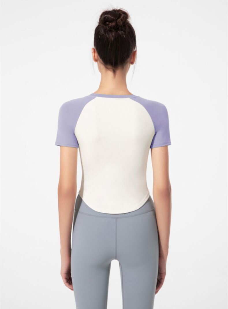 New color-blocking round neck short yoga suit